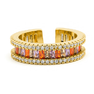 Anillo de Aleación de Metal y Circonita Multicolor acabado en oro amarillo de 18k