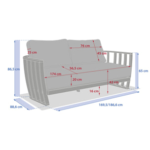 Canapé de jardin "Lemindo" eucalyptus & beige 3 places en polyester et eucalyptus