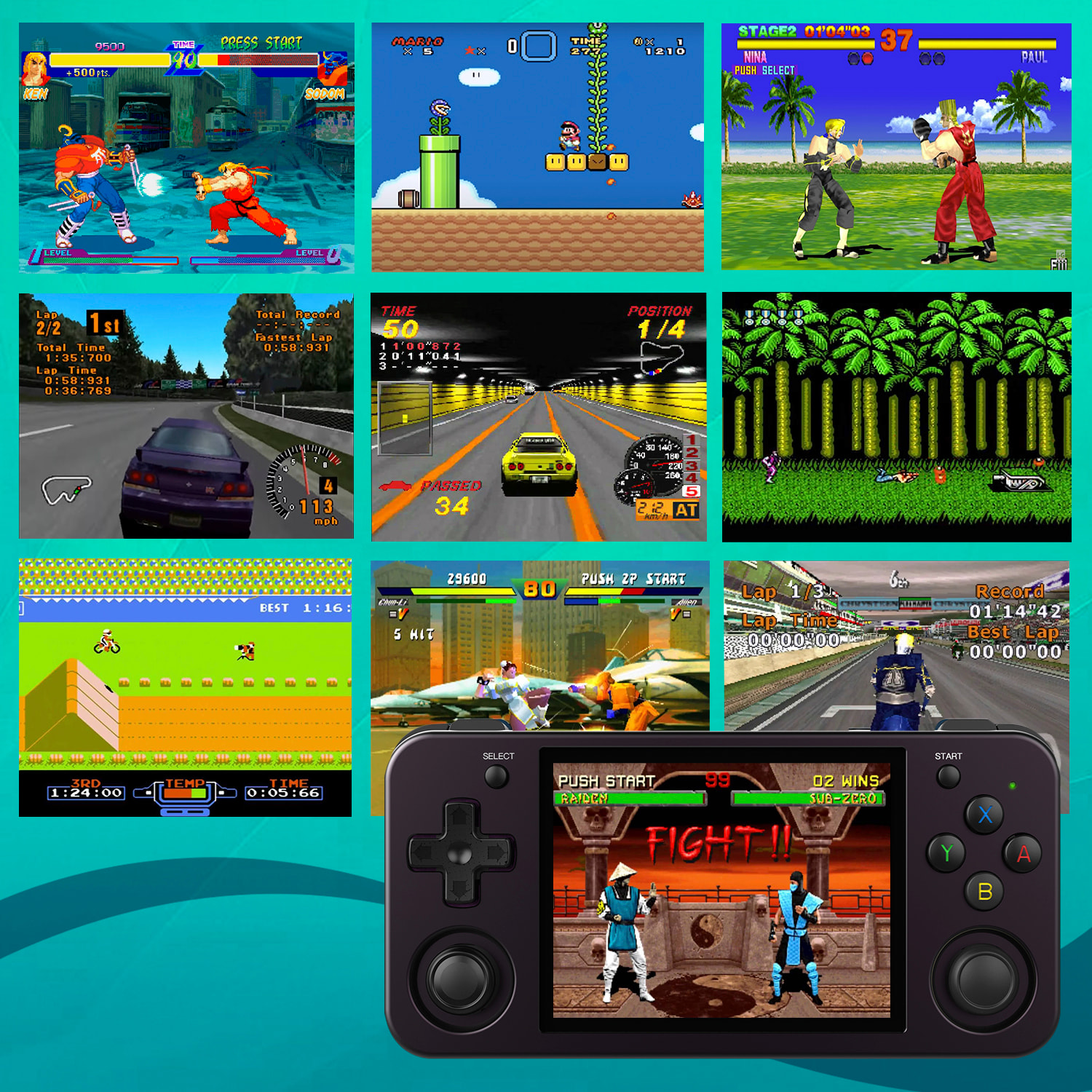 Console emulatore multipiattaforma RG353M. IPS da 3,5"; Quad Core da 1,8 GHz, 16 GB+256 GB. Android 11 + Linux. WiFi. +44.000 giochi.