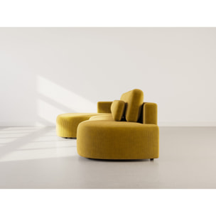 Mahina - canapé d'angle gauche 4 places convertible avec coffre en velours côtelé - Jaune