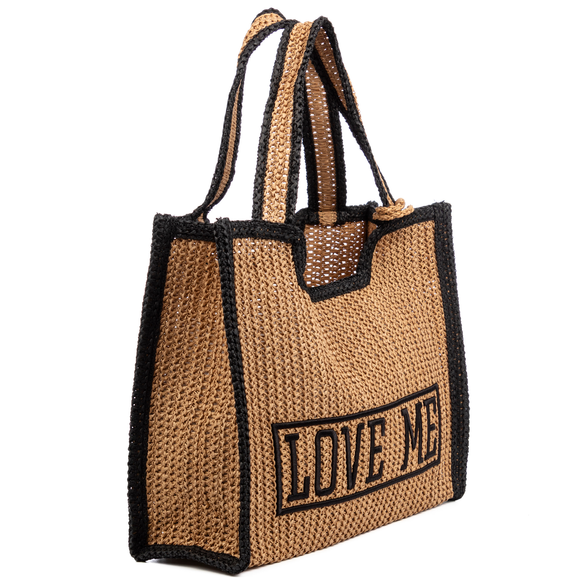 Bergamasco Bolso shopper Mujer. Fabricado en paja trenzada diseño "Love Me".