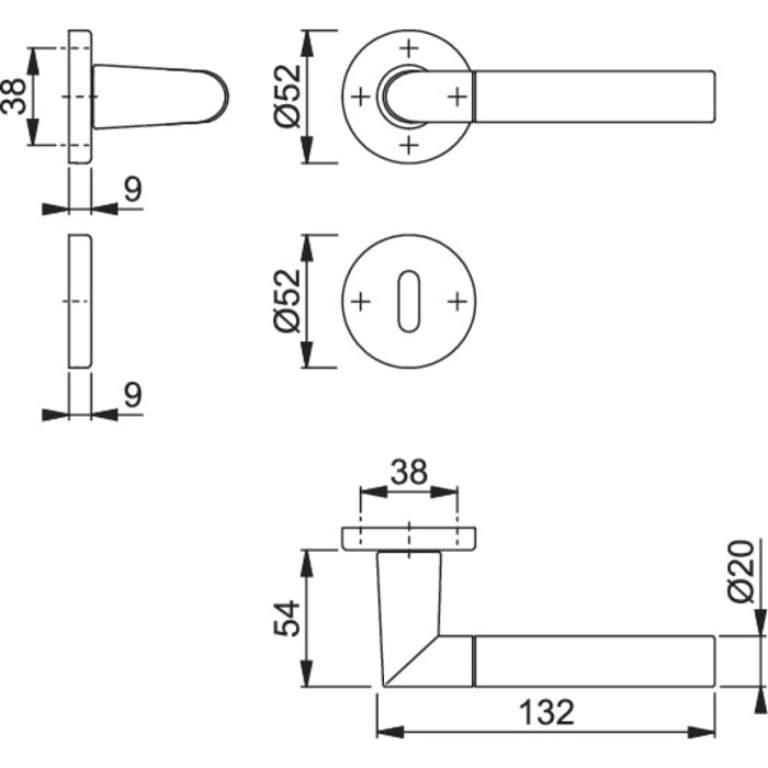 Garniture de porte HOPPE Lecce en aluminium anodisé bi-couleur - Clé en L - 3895276
