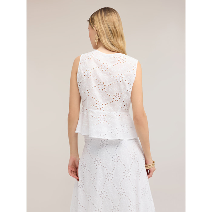 Motivi - Top de bordado inglés con peplum - Blanco