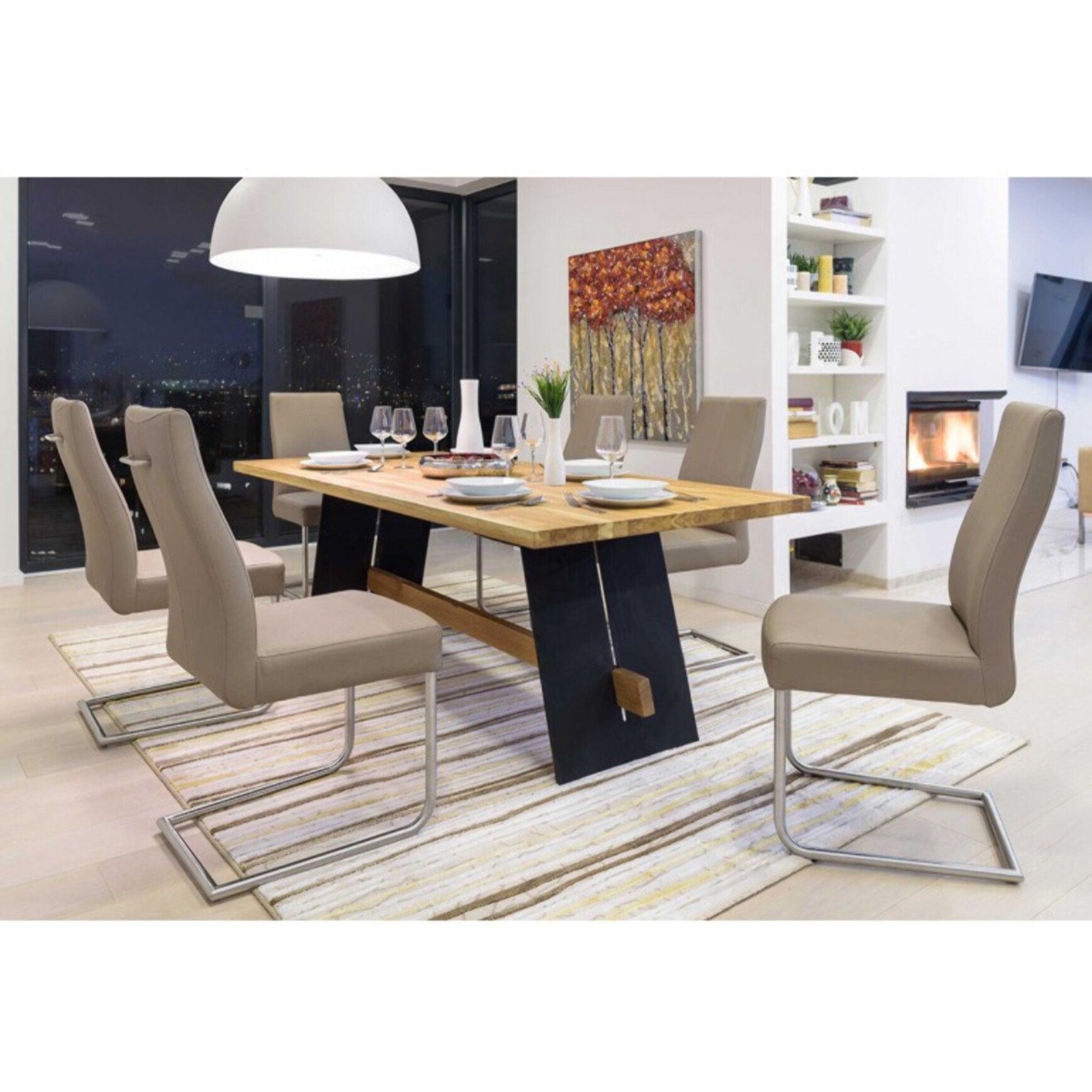 Table de repas en chêne massif et métal L200cm - ALADIN