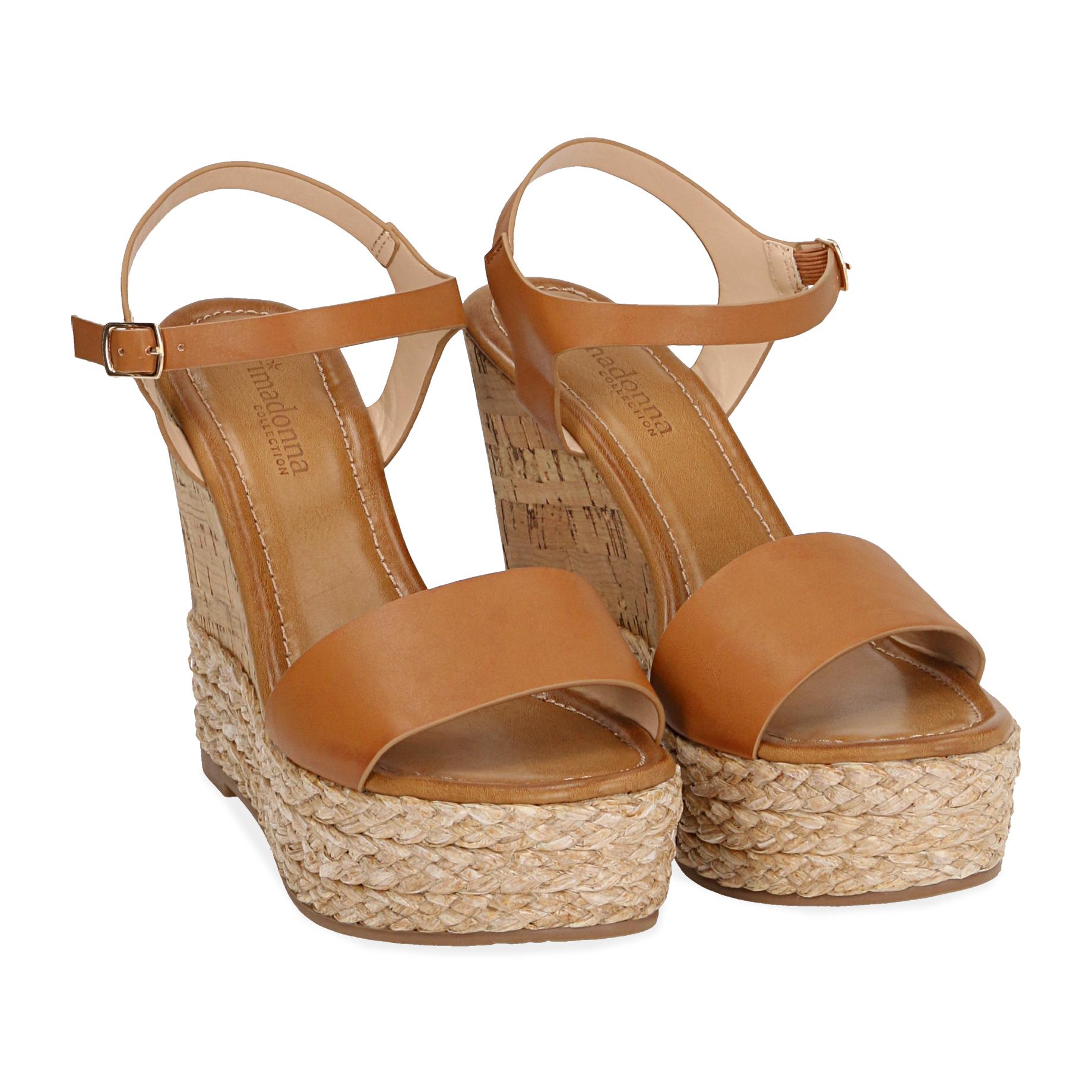 Sandali cognac, zeppa 12 cm