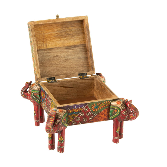 J-Line boîte Elephant Pied Delhi - bois - multicolore