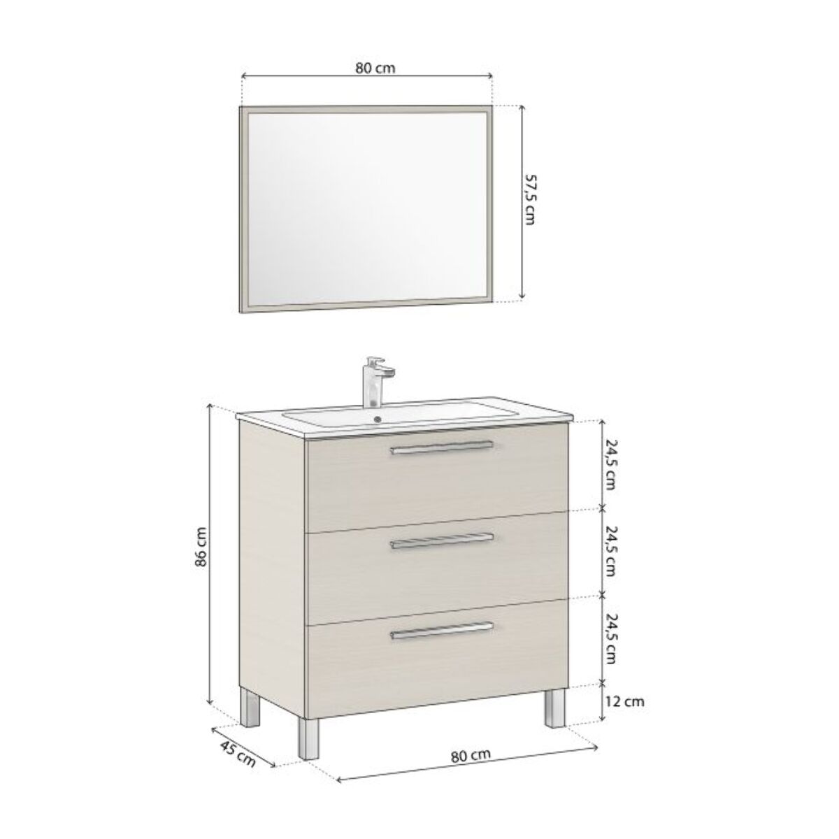 Mueble de baño con espejo Feel 3 cajones Roble