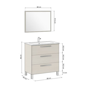 Mueble de baño con espejo Feel 3 cajones Roble