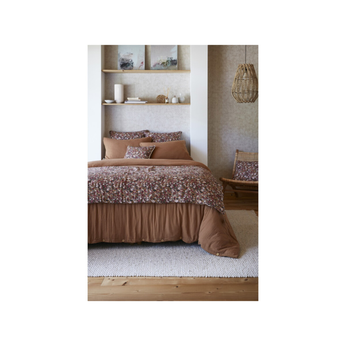 Édredon 90x200 cm gaze de coton avec motifs fleuris - CAPUCINE