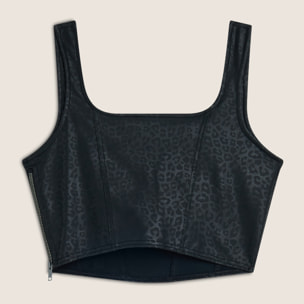 Top corto a bustier in similpelle stampa animalier lucida