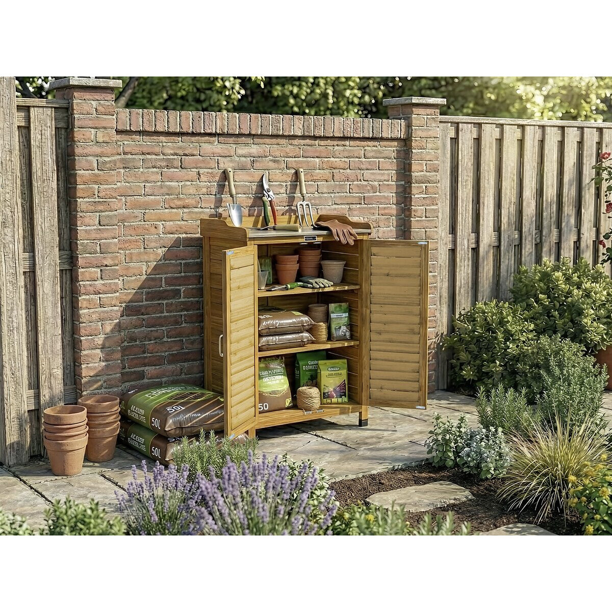 Armoire de jardin en bois avec roulettes "Alexia" - 66 x 41 x 101 cm - Marron