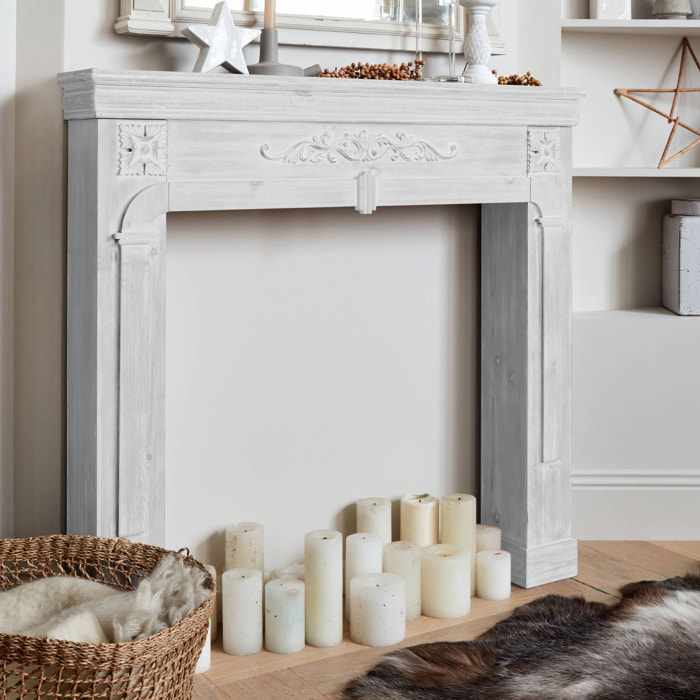 Manteau de cheminée - Romance - décor bois blanc cérusé