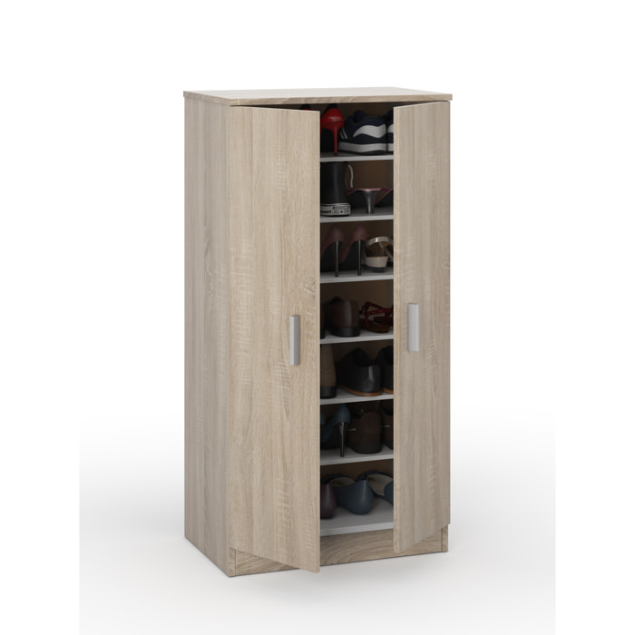 Armadio Mobiletto Portascarpe Bridge Scarpiera in Legno 7 Ripiani e 2 Ante Ingresso Corridioio Arredo Casa Design Minimal 108 x 55 x 36 cm Rovere