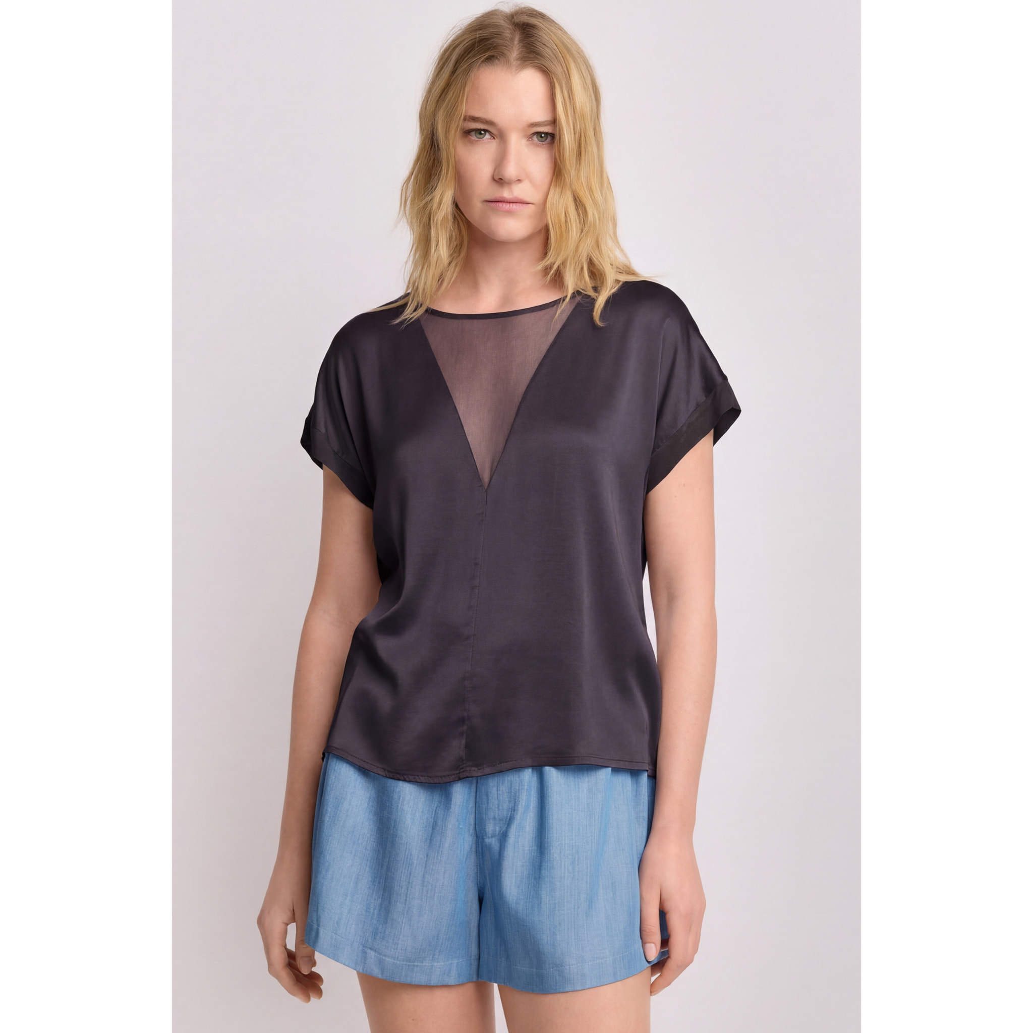 Kocca - Blusa con inserto Donna, Tinta unita, Girocollo