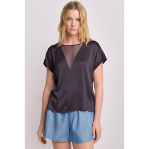 Kocca - Blusa con inserto Donna, Tinta unita, Girocollo