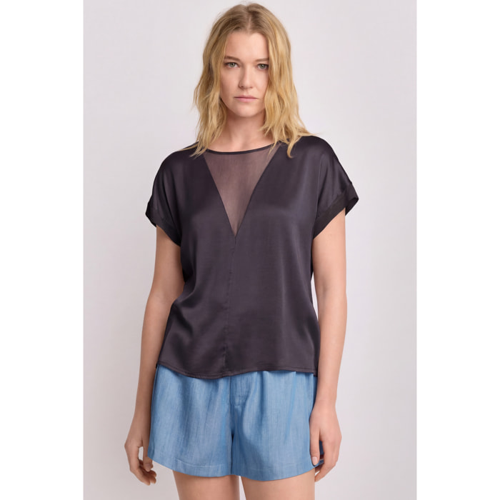 Kocca - Blusa con inserto Donna, Tinta unita, Girocollo