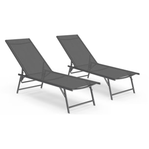 Transats inclinables Malaga 4 positions gris - lot de 2