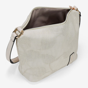 Bolso bandolera beige con flores y tachas