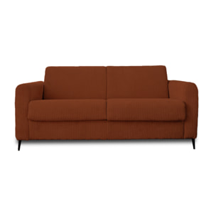 Owen - canapé lit 3 places convertible express couchage quotidien 140 cm matelas 12 cm en velours côtelé - Terracotta