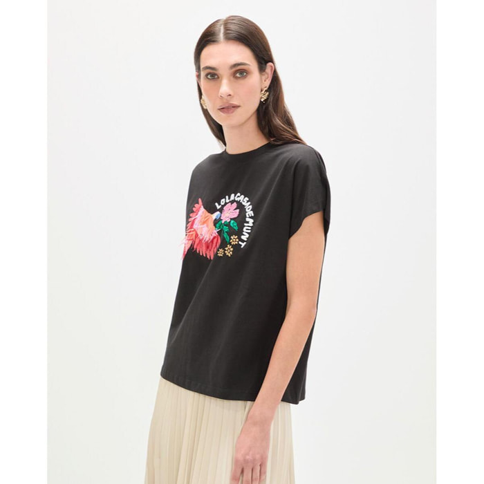 Maglietta pappagallo con piume