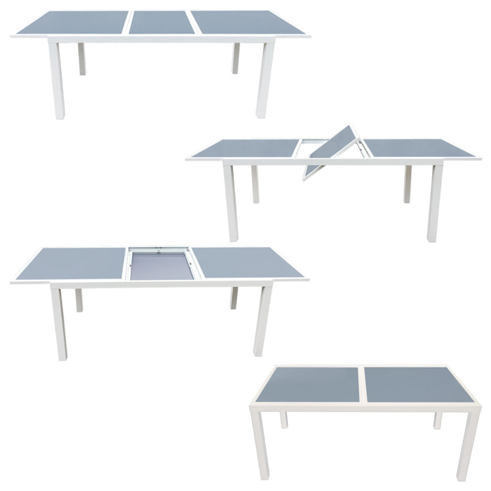 Salon de jardin FIRENZE extensible en textilène gris 8 places - aluminium blanc