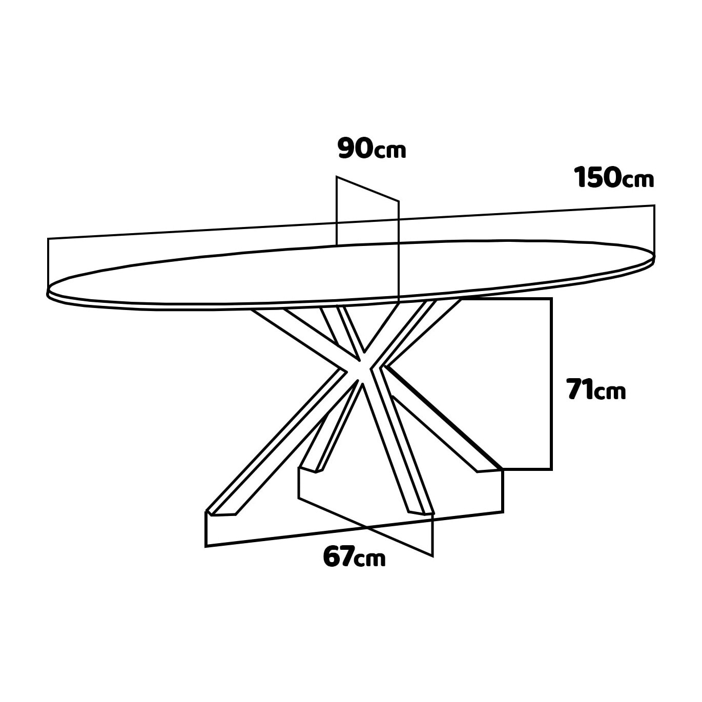 Marui Small - Tavolo da pranzo ovale in legno e metallo con piede centrale Kiso 150x90 cm - grigio