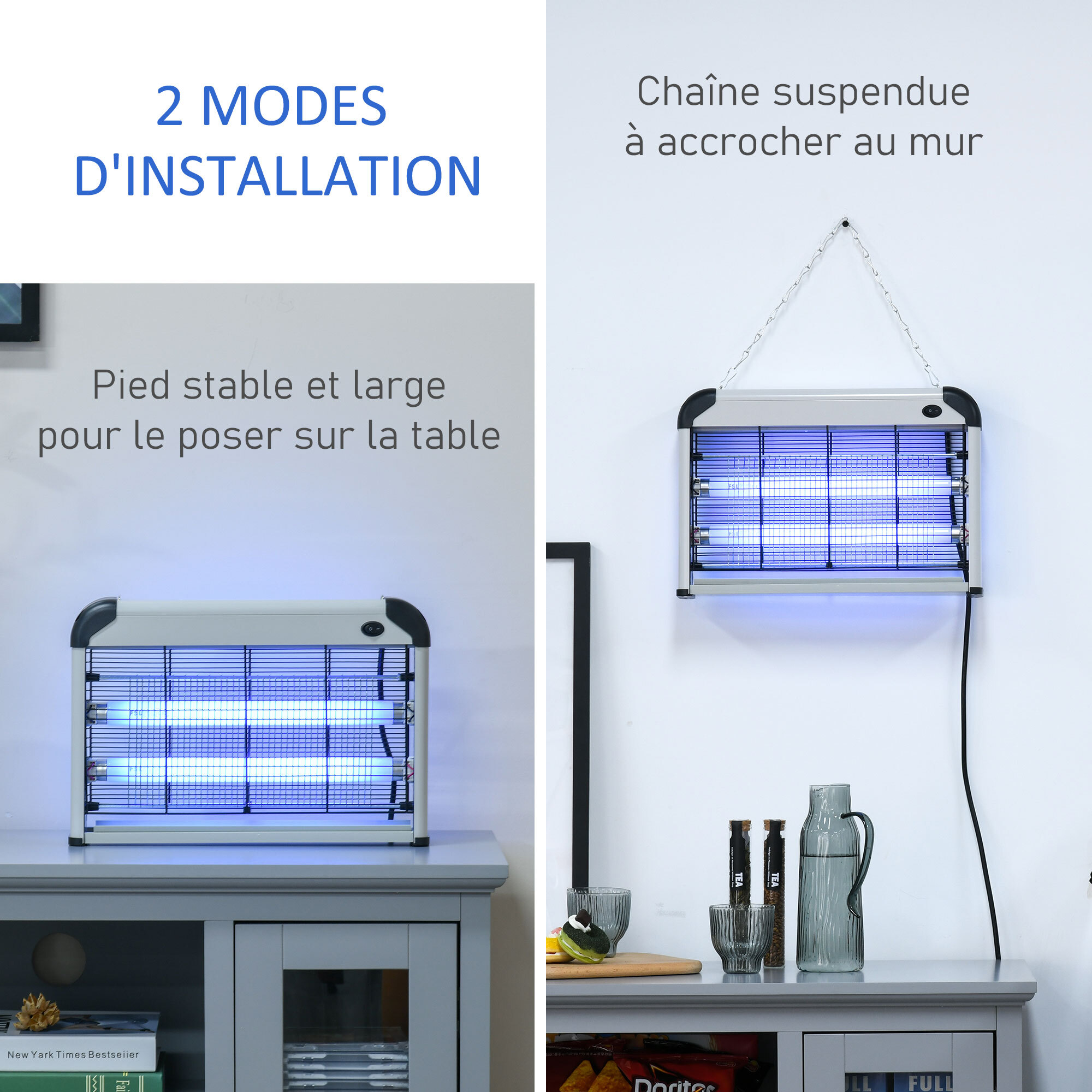Outsunny Lampe UV anti-insectes anti moustique tue mouche électrique destructeur d'insectes 20 W noir gris