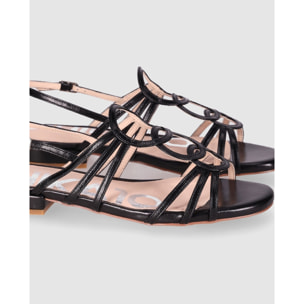 Sandalias de Piel Sintética - Negro - Tacón: 1 cm