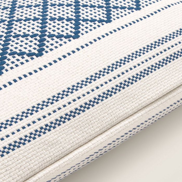 Funda de cojín tejido rombos con borlas Diami color azul Algodón y poliéster