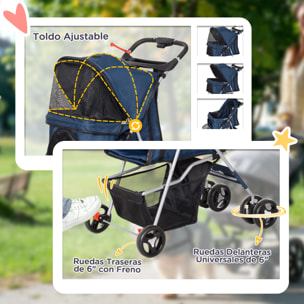 Carrito para Perros Plegable Cochecito para Mascotas Carrito para Perros Pequeños con Toldo Ajustable Cesta de Almacenaje 2 Ruedas Universales y Marco de Acero 75x46x94 cm Azul Oscuro