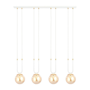 Lampada a sospensione GLAM in acciaio bianco e vetro ambra
