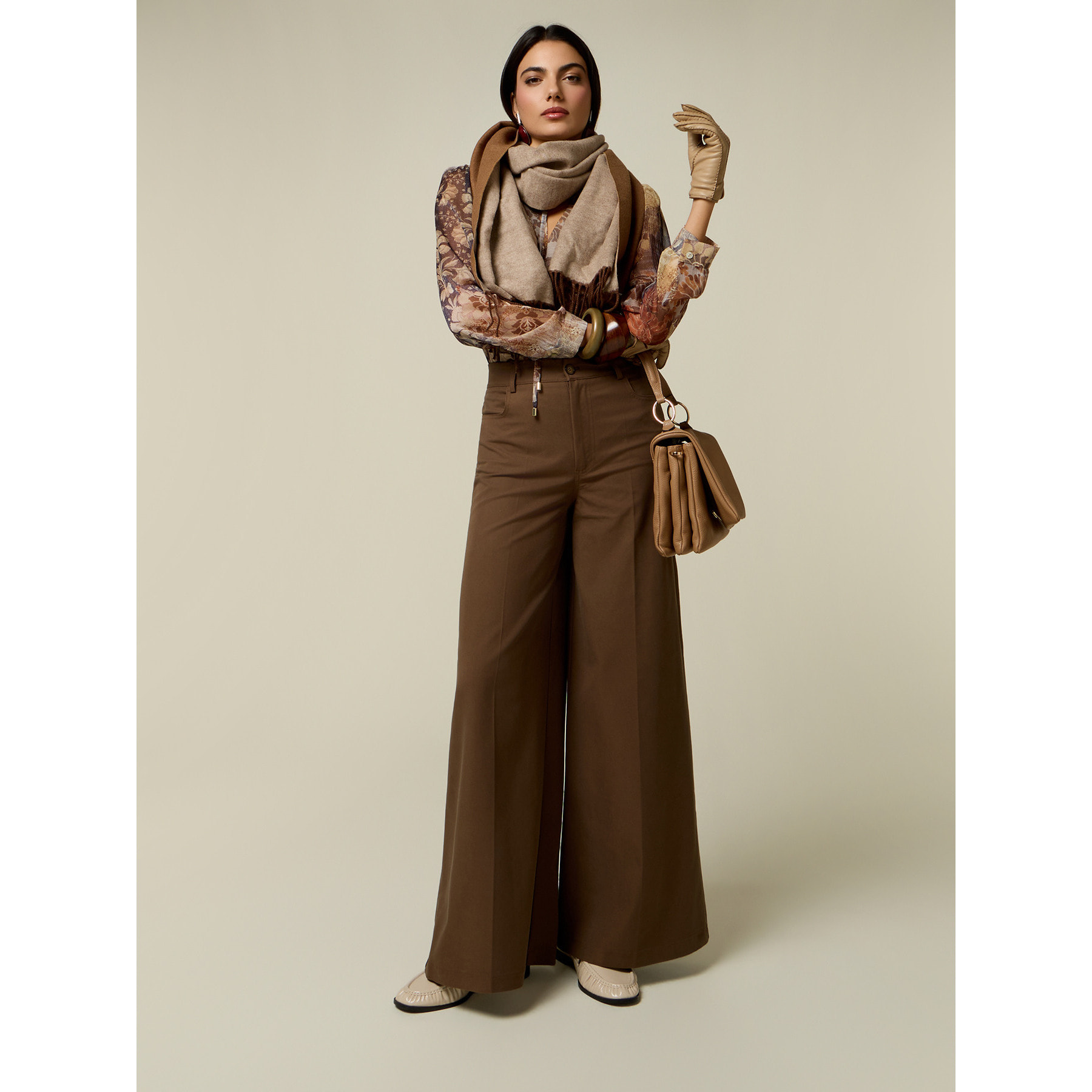 Oltre - Pantaloni wide leg in twill - Marrone