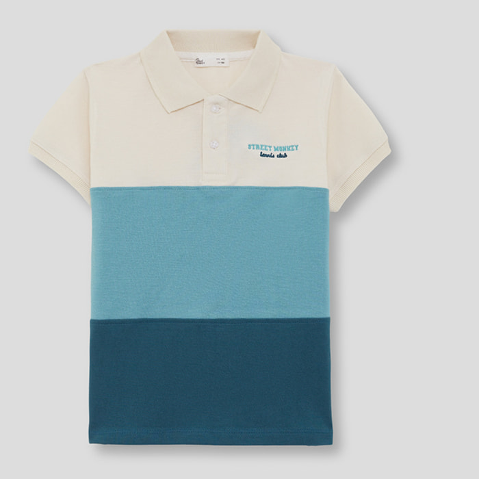 Polo de Manga Corta con Diseno de Tres Bloques Horizontales y Boton Estilo Casual | Color: Crudo | Street Monkey