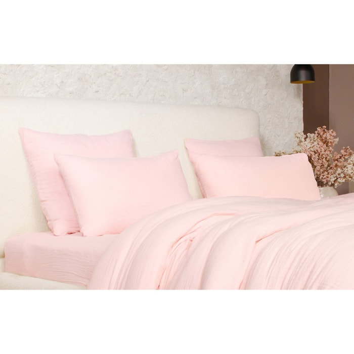 Paire de Taies d'oreiller gaze de coton lavé rose lotus