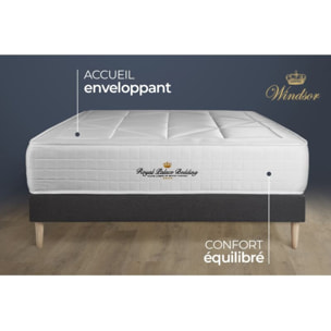 Ensemble Windsor Sommier bouclette - pieds bois + c_deco_box_spring cm d'épaisseur - Matelas à Ressorts ensachés et mémoire de forme de 26cm d'épaisseur