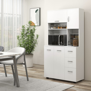 Armoire de Cuisine Buffet Multi-rangements 4 Portes 3 tiroirs étagère + Grand Plateau 89L x 39,5l x 168H cm Blanc