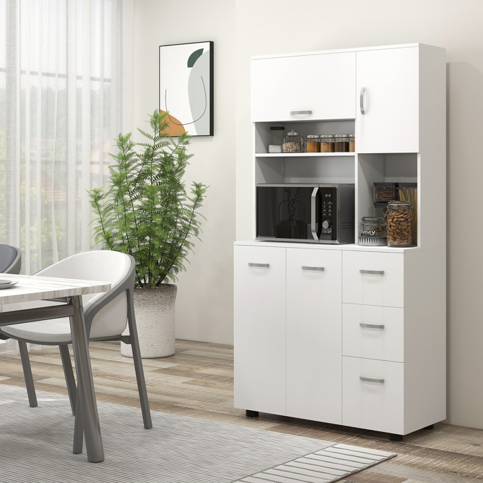 Armoire de Cuisine Buffet Multi-rangements 4 Portes 3 tiroirs étagère + Grand Plateau 89L x 39,5l x 168H cm Blanc