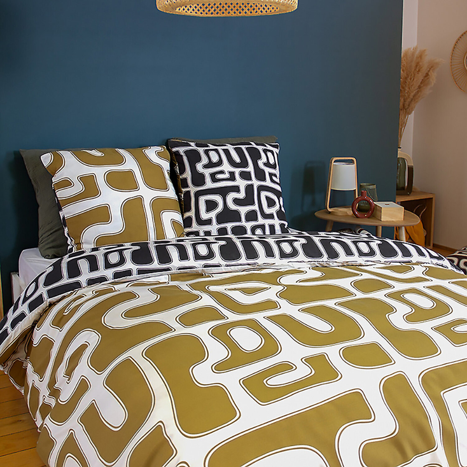 Parure de couette 100% microfibre a motif - jaune