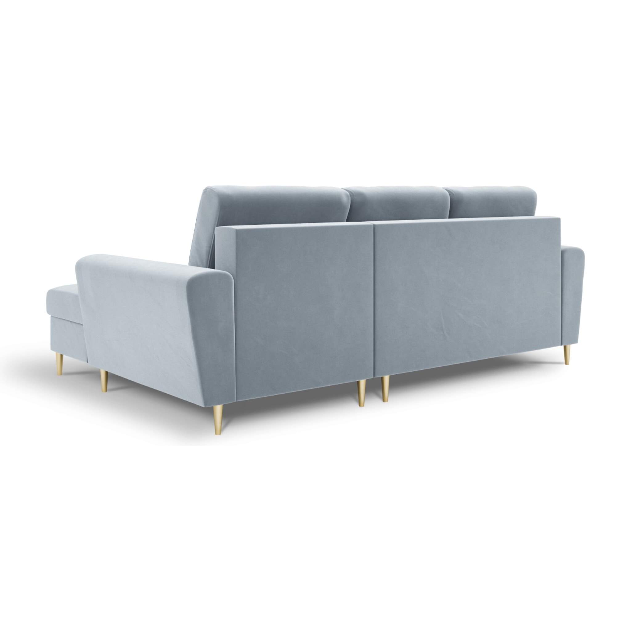 Canapé d'angle droit convertible avec coffre de rangement "Kyoto" 4 places en velours bleu clair