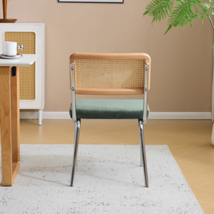 Lot de 2 chaises chromées, cannage et velours côtelé - PAULA