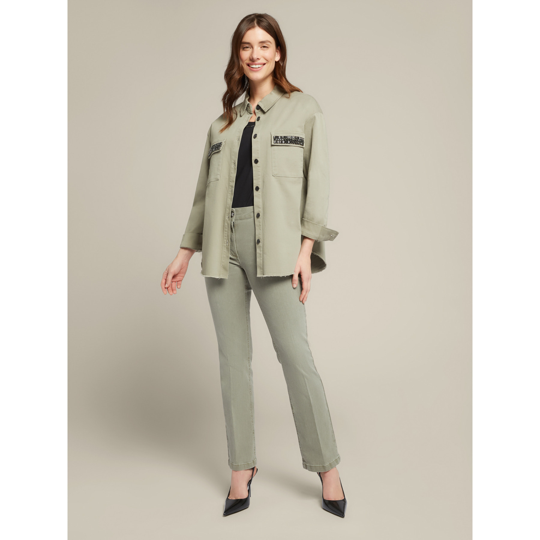 Elena Mirò - Camicia in cotone sostenibile con ricami - Verde chiaro