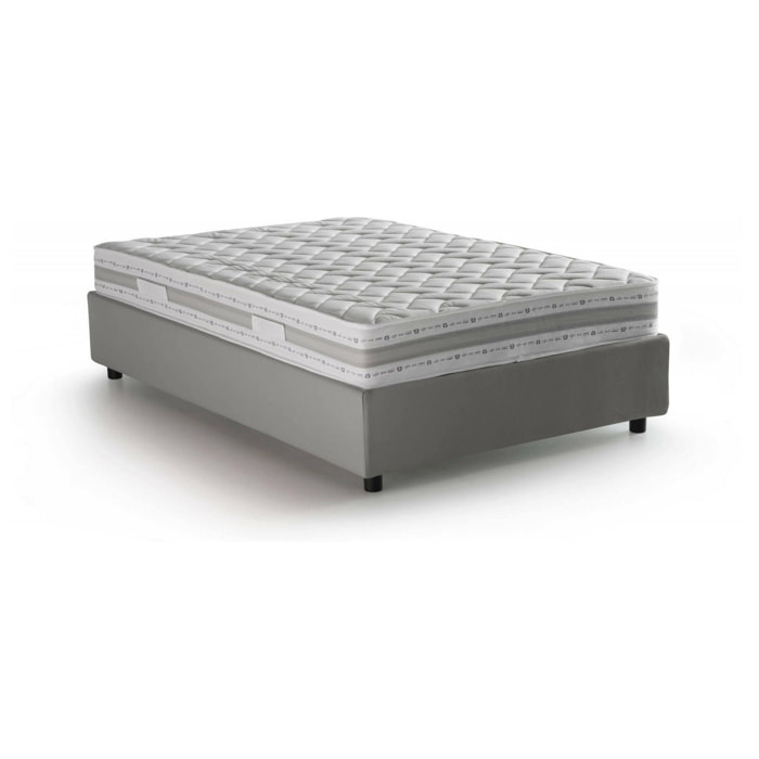 Letto piazza e mezza Alvise, Letto contenitore con rivestimento in tessuto, 100% Made in Italy, Apertura frontale, con materasso Cm 120x190 incluso, Grigio