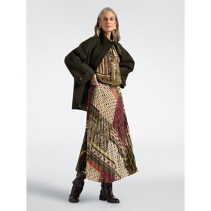 Elena Mirò - Gonna plissé lunga stampa patchwork - Verde militare