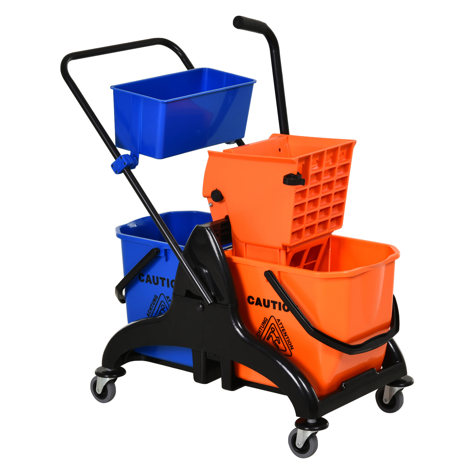 Chariot de lavage chariot de nettoyage professionnel presse à mâchoire 2 seaux + rangement orange bleu