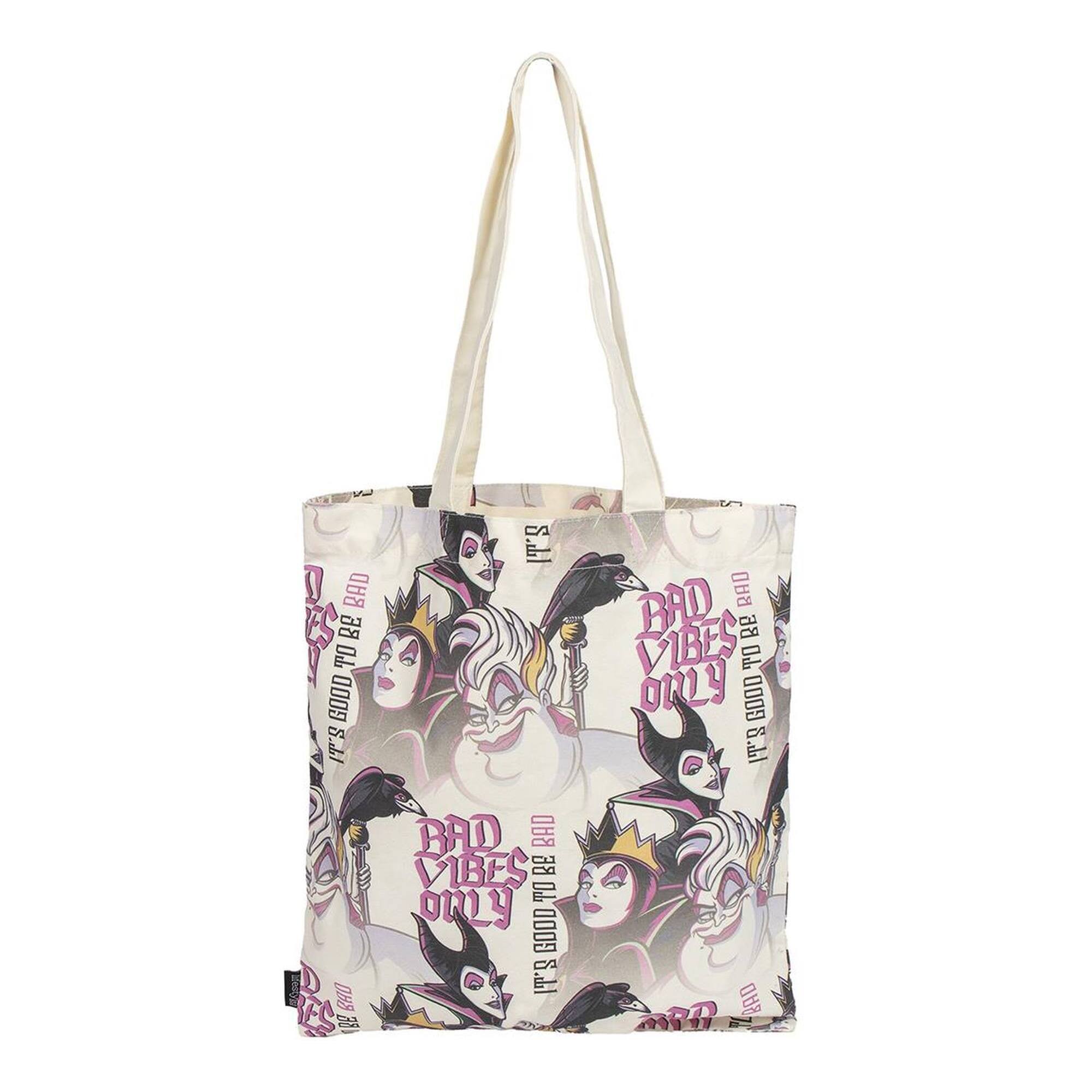 Bolsa shopping de villanas de disney - negro - 36x39x0,4cm - 2 asas - poliéster y algodón - estampado de villanas de disney