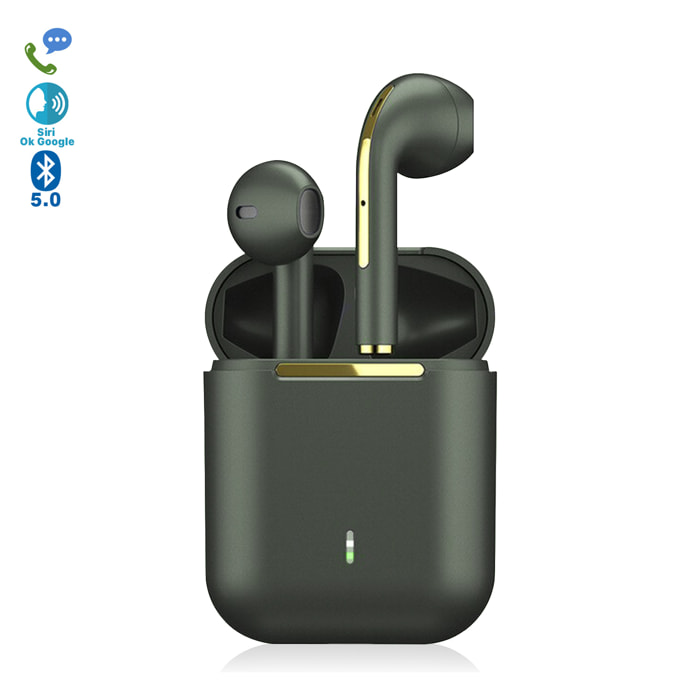 Auriculares TWS J18 Bluetooth 5.0, controles táctiles, base de carga 300mAh.