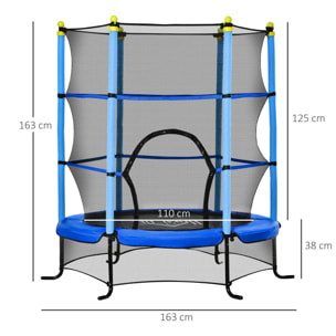 Cama Elástica Infantil Trampolín para Niños +3 Años con Superficie de Salto Ø110 cm Red de Seguridad y Cubierta Protectora para Interior Exterior Ø163x163 cm Azul