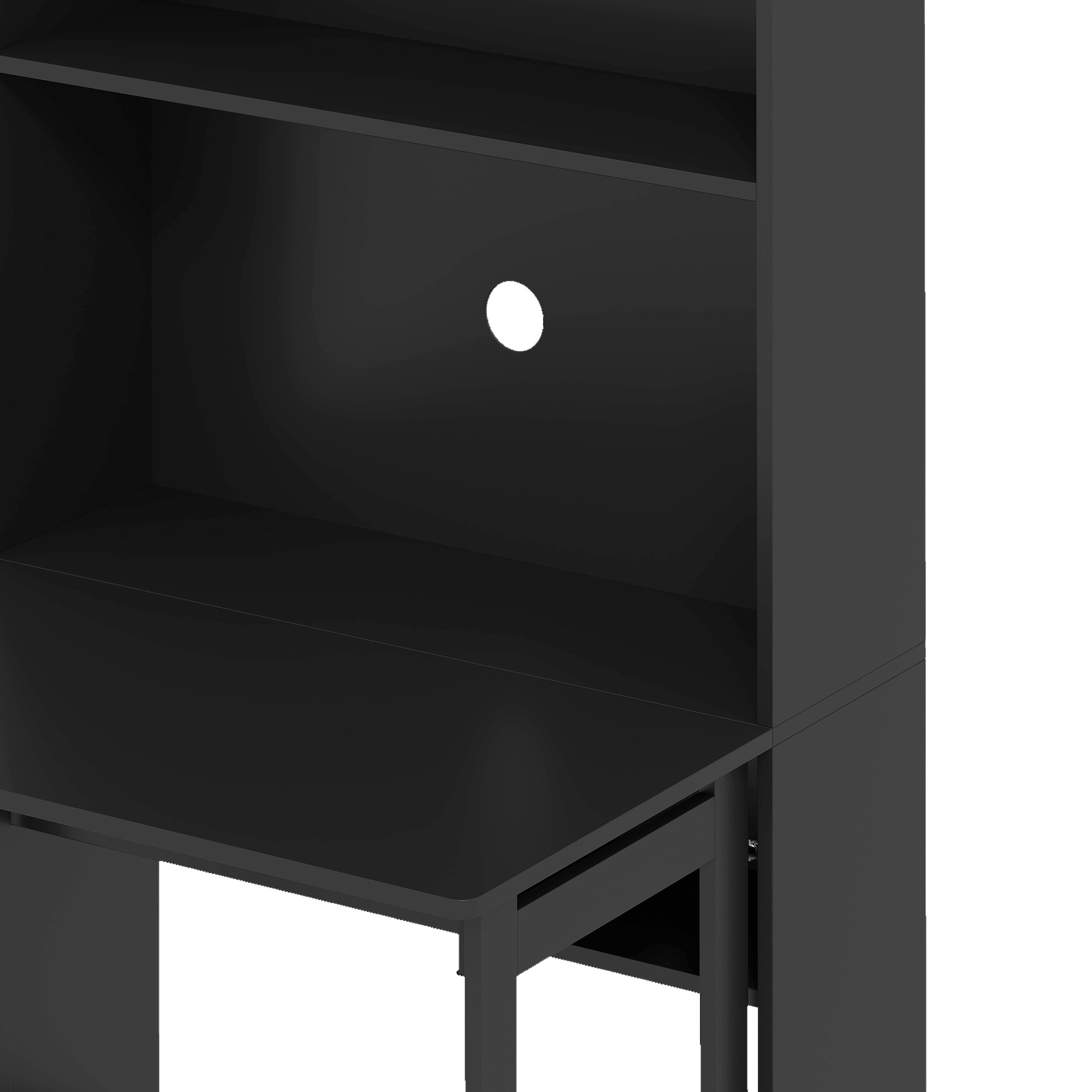 Bureau mural pliable table murale rabattable suspendue sur pied avec bibliothèque 3 étagères MDF noir