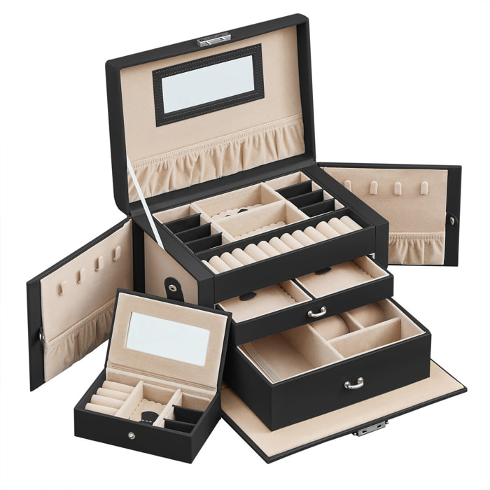 Cofanetto Portagioie Elegance Nero con Specchio e Mini Set da Viaggio