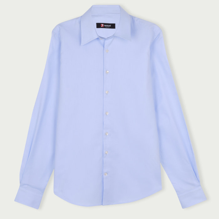 Camicia Uomo 1 Bottone Italiano Slim Oxford unito Celeste